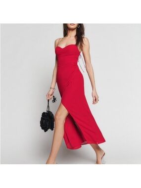 Reformation Size 10 Red Spaghetti-Strap Side-Slit Maxi Dress